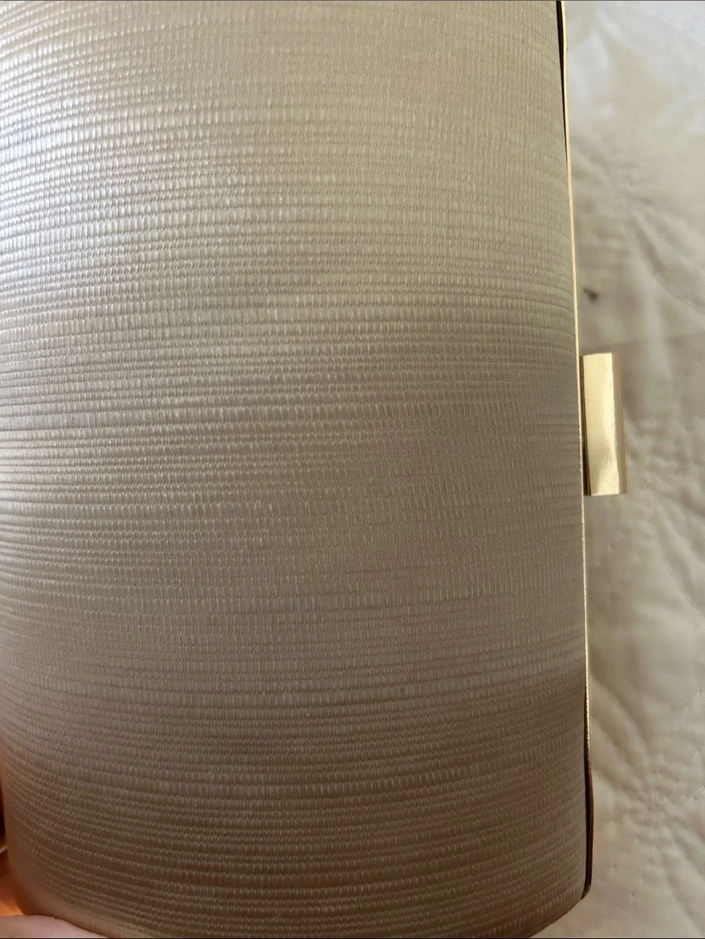 Elegant Neutral Woven Clutch - Gold Accent